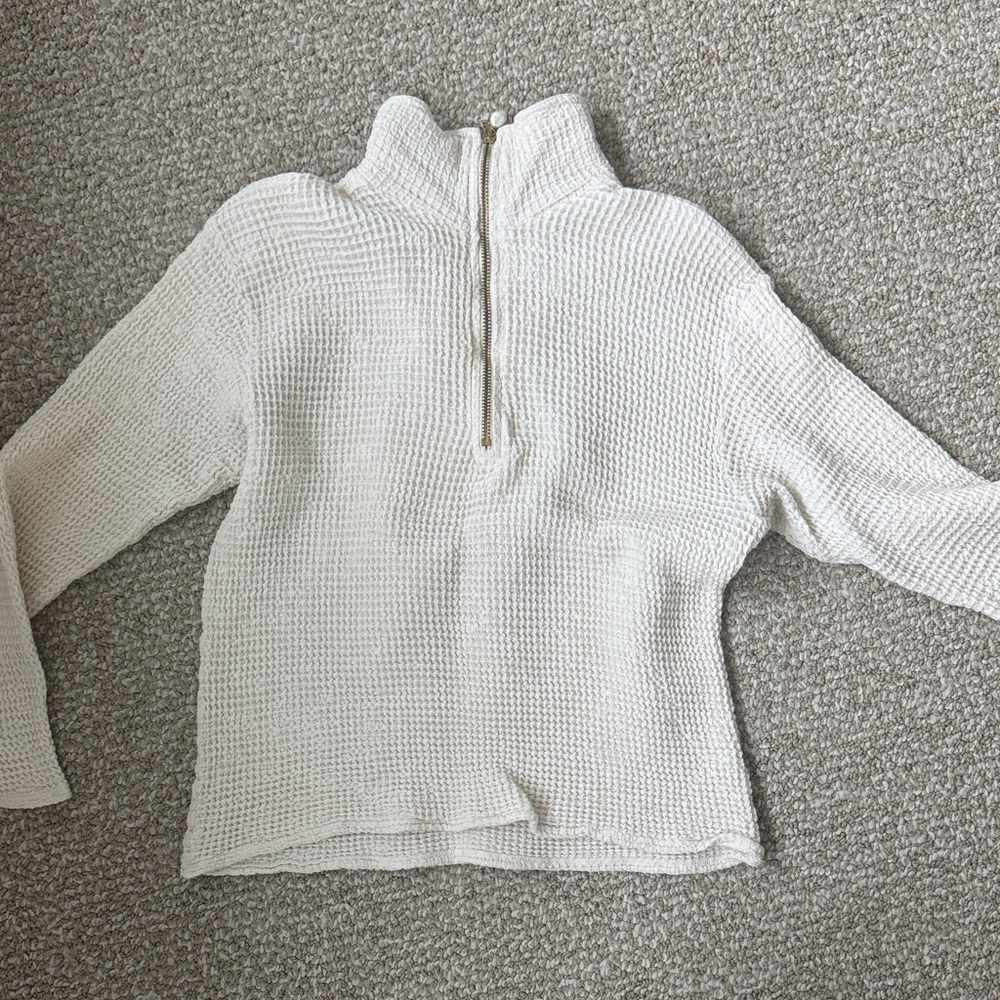 DONNI. Cream Textured Half-Zip Sweater